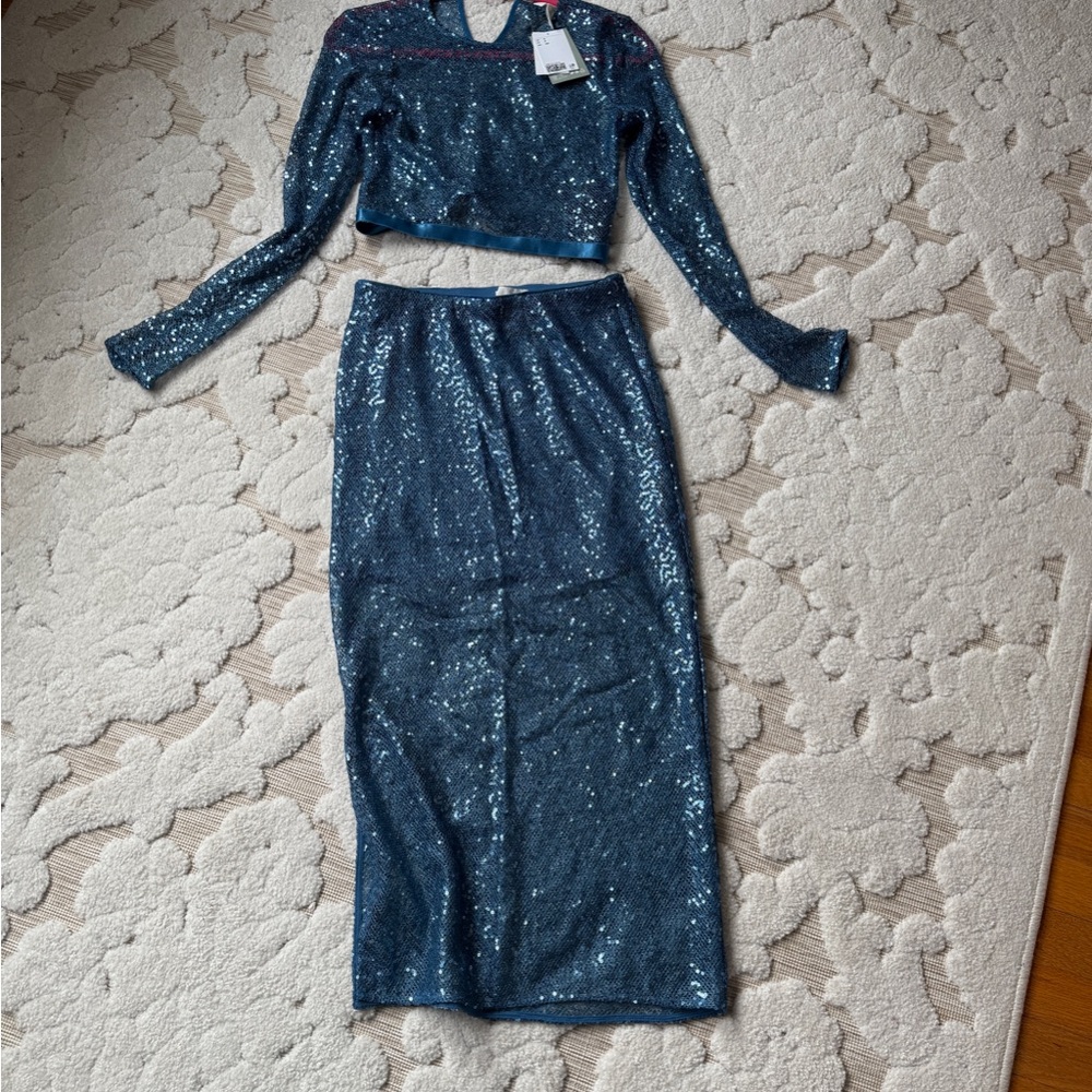 Sparkling Blue Sequin Two-Piece Set